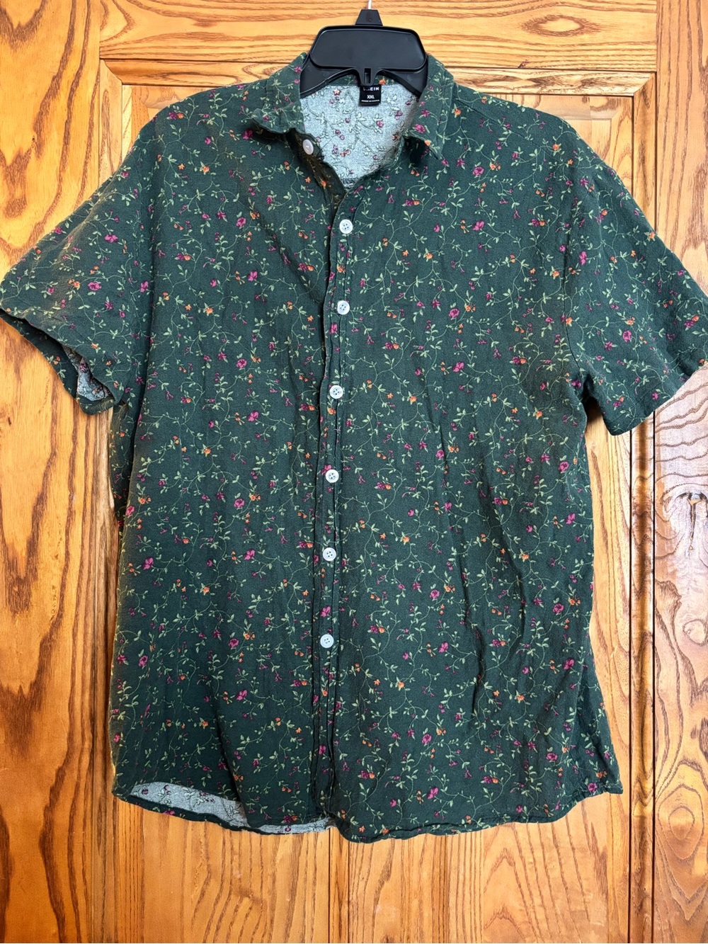 SHEIN Dark Green Short-Sleeve Floral Button-Down Shirt